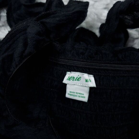 Aerie Cropped Smocked Tank Top Crop Women’s Size Medium Black Stretch - Picture 3 of 6